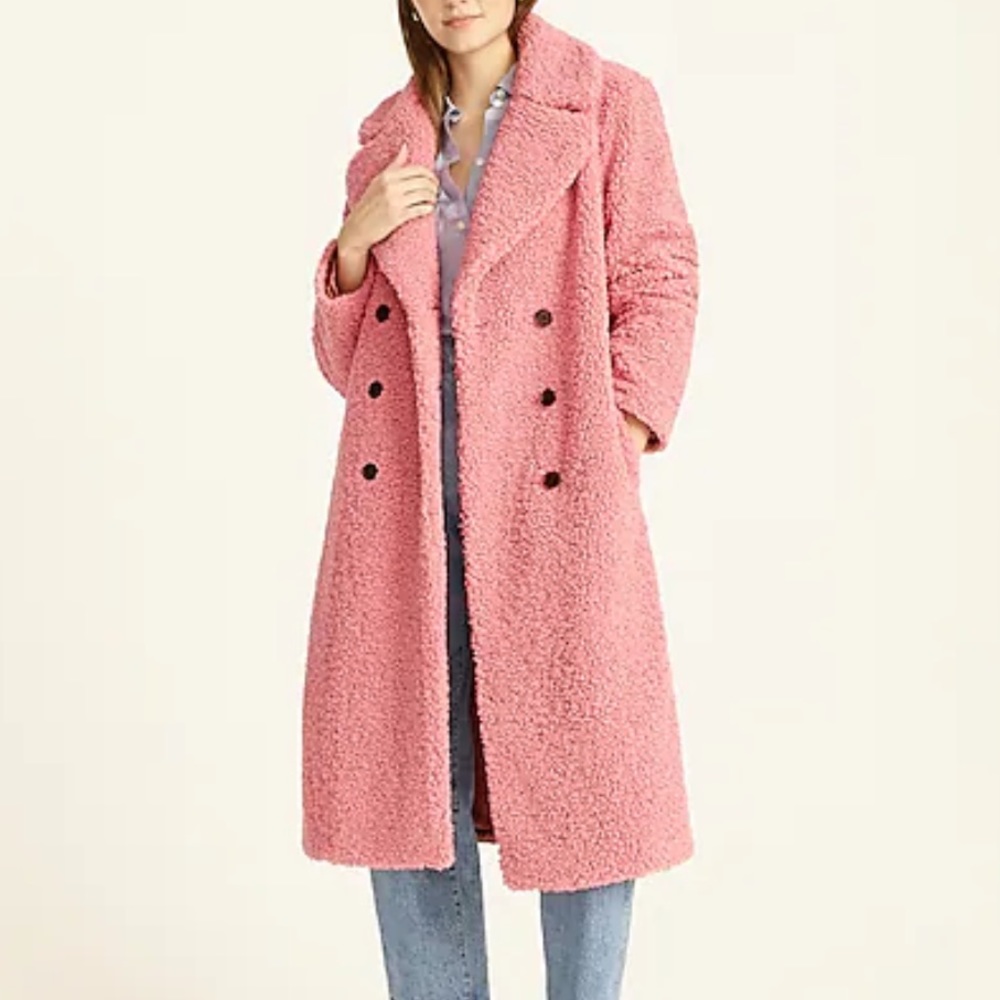NWT J.Crew Pink Teddy Oversized Faux Fur Coat